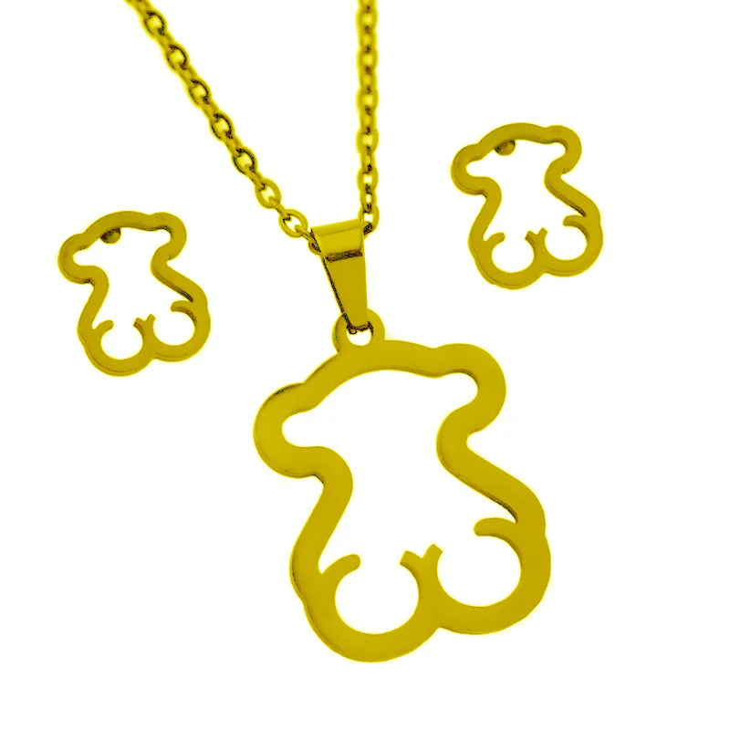 Stainless Steel Bear Pendant Necklace Earrings Sets Heart Clover Cross Bear Charm Necklace Jewelry Sets for Women
Stainless Steel Bear Pendant Necklace Earrings Sets Heart Clover Cross Bear Charm Necklace Jewelry Sets for Women
