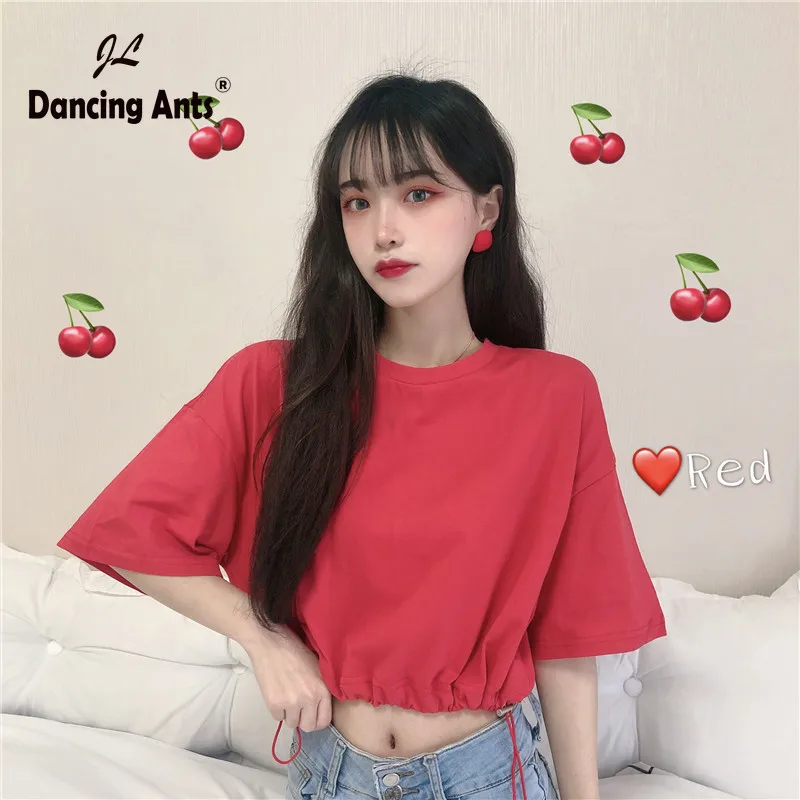 Woman T-Shirts O-Neck Short Sleeve Drawstring Korea Style Slim Tops 2020 Summer New Female Fashion Casual Short Solid Cotton Tee
Woman T-Shirts O-Neck Short Sleeve Drawstring Korea Style Slim Tops 2020 Summer New Female Fashion Casual Short Solid Cotton Tee