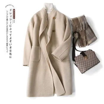 Hand-stitched double-sided woolen herringbone pattern 2020 new women's woolen pure color casual double-breasted jacket womenB046 
Hand-stitched double-sided woolen herringbone pattern 2020 new women's woolen pure color casual double-breasted jacket womenB046