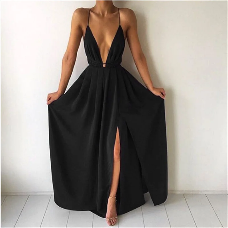Summer Maxi Dress Women Solid Sexy Deep V-Neck Sleeveless Spaghetti Strap Backless High Split Long Sundress Party Vestidos
Summer Maxi Dress Women Solid Sexy Deep V-Neck Sleeveless Spaghetti Strap Backless High Split Long Sundress Party Vestidos