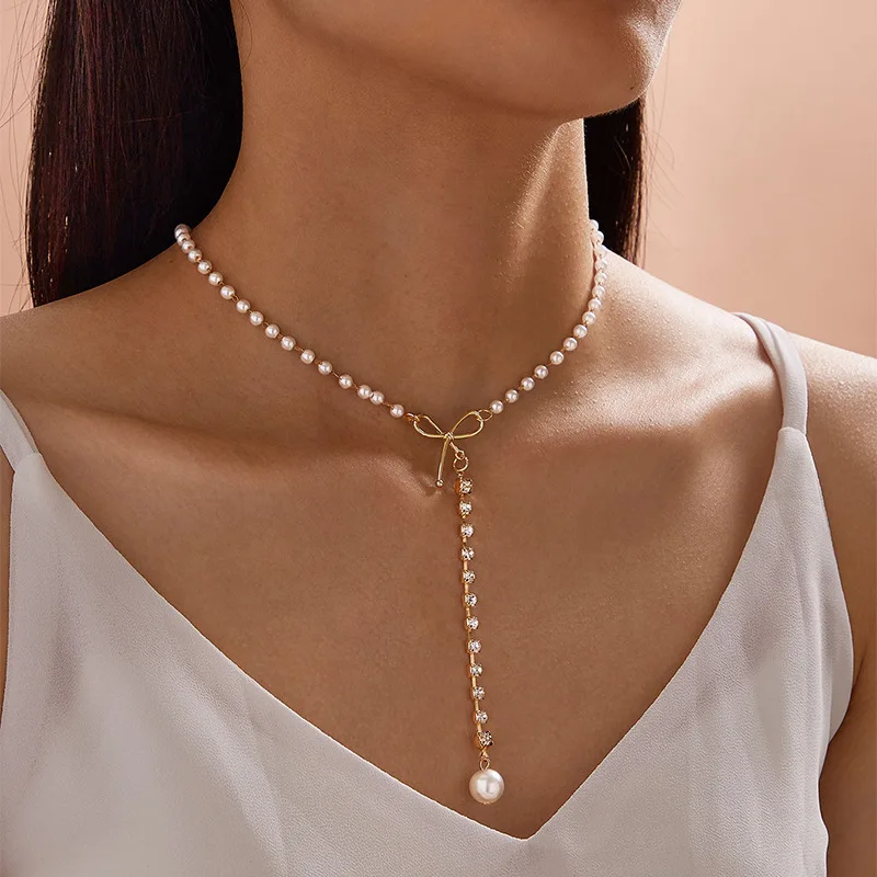 Женское Ожерелье до ключиц Ins модное милое ожерелье с искусственным жемчугом в