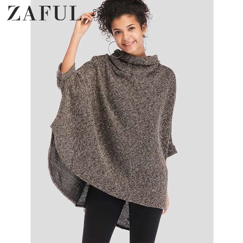 ZAFUL женский свитер с воротником-хомутом негабаритное пончо вязаный Harajuku топ