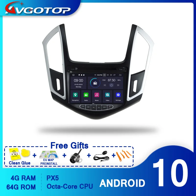 AVGOTOP Android 10 4 Гб + 64 ГБ Автомобильный DVD-плеер для Chevrolet Cruze 2014 IPS HD экран навигация |