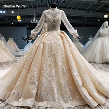 HTL1065 eleganckie suknie ślubne liban na szyję z długim rękawem suknia aplikacje koronkowa suknia dla panny młodej ślub dla dziewczyn brautkleid(China)