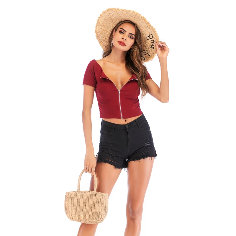 Women Sexy Crop Tops Zipper Summer Red Ladies Tank Tops Casual Short Sleeve Slim Basic Fashion T Shirt Fashion Blouse
Women Sexy Crop Tops Zipper Summer Red Ladies Tank Tops Casual Short Sleeve Slim Basic Fashion T Shirt Fashion Blouse