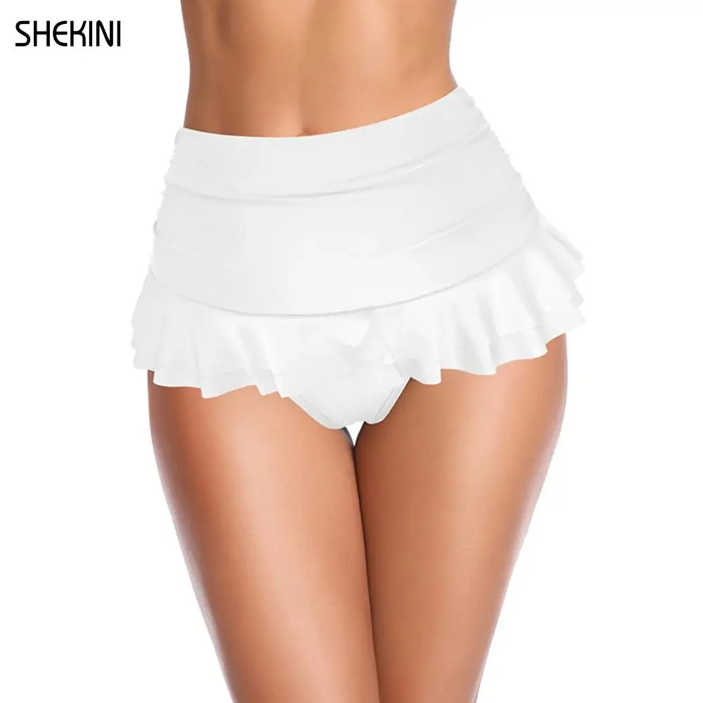 

SHEKINI Women's Swim Skirt Summer High Waisted Built-in Bottom Shirred Ruffle Skirt Solid Shorts Ruched Tummy Control Swimsuit