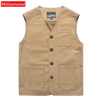 

2020 Spring Vest Men Casual Cotton Breathable Mens Waistcoat Multi-pockets Collarless Summer Mens Vest Plus Size M-7XL 8XL