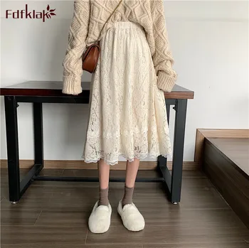 Fdfklak Autumn winter skirt women 2020 new ins loose high waist sweet lace long skirt spring summer student's A-line skirts 
Fdfklak Autumn winter skirt women 2020 new ins loose high waist sweet lace long skirt spring summer student's A-line skirts