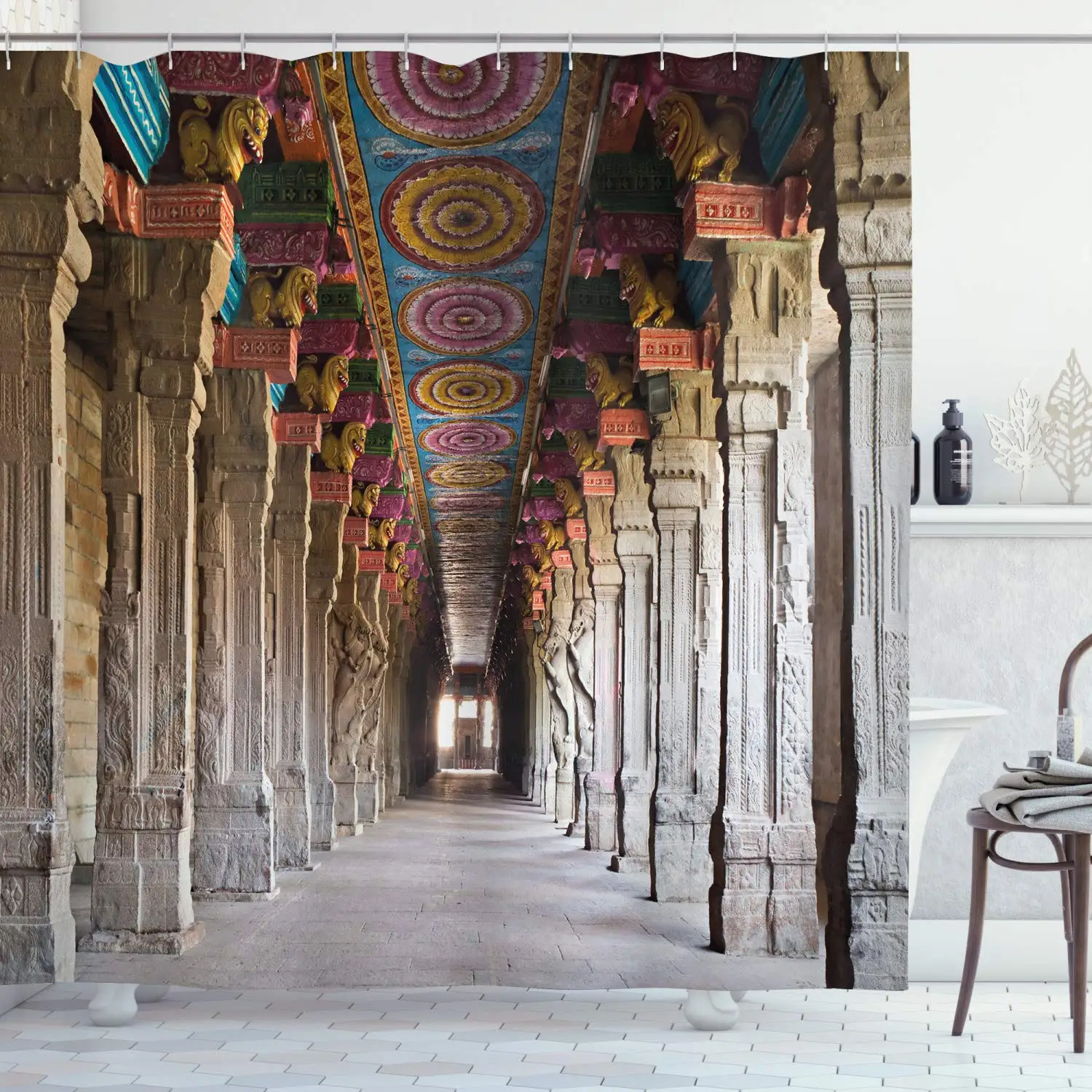 Pillar Shower Curtain, Theme Inside of Old Meenakshi Building in South Asia Digital Image Print, Cloth Fabric Bathroom Decor Set
Pillar Shower Curtain, Theme Inside of Old Meenakshi Building in South Asia Digital Image Print, Cloth Fabric Bathroom Decor Set