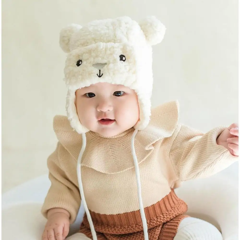 

Warm Winter Infant Boys Girls Hat Cute Bear Ear Cotton Added Newborn Baby Bunny Beanie Shawl Wraps Earflap Cap Photo Props Gift
