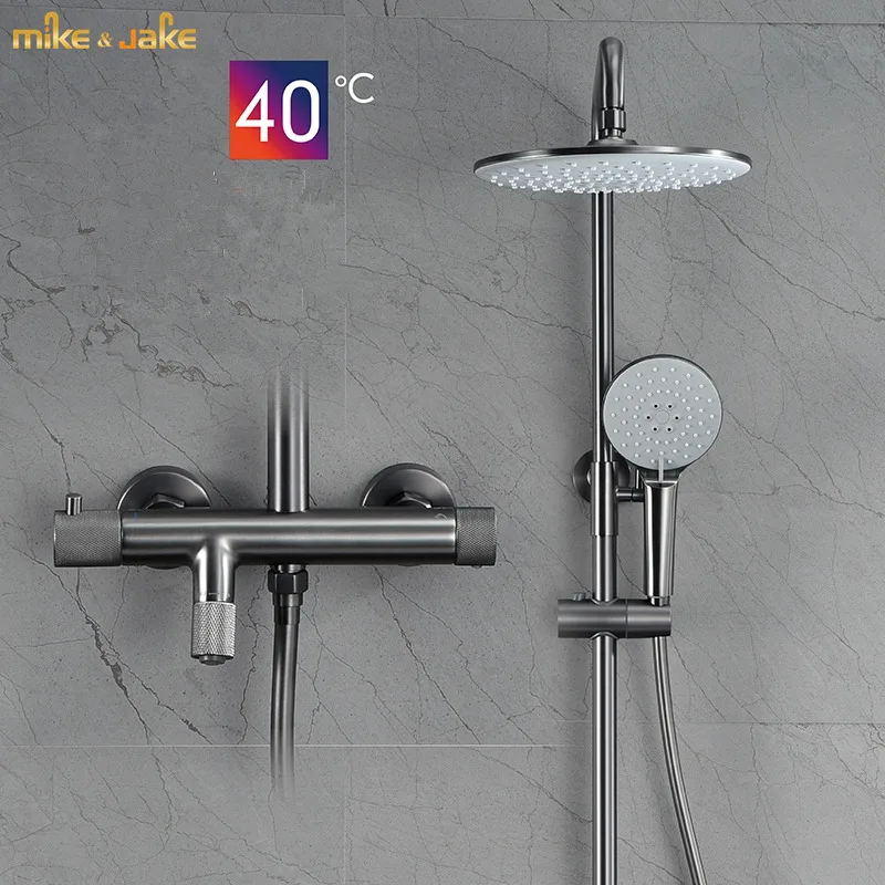 

Gunmetal rainfall shower mixer thermostatic big shower tap metal gray bathtub shower tap hot and cold shower constant mixer