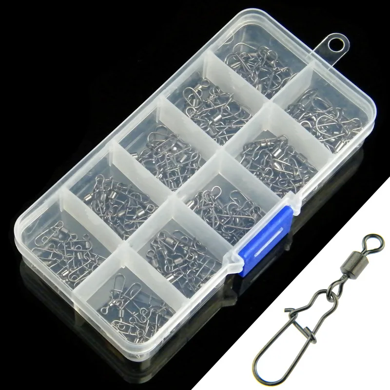 100pcs/ Box Stainless Steel Fishing Swivel Snap Ball Bearing Lock Rolling Swivel Connector hooked Snaps Pin Fishhook Tackle Kit
100pcs/ Box Stainless Steel Fishing Swivel Snap Ball Bearing Lock Rolling Swivel Connector hooked Snaps Pin Fishhook Tackle Kit