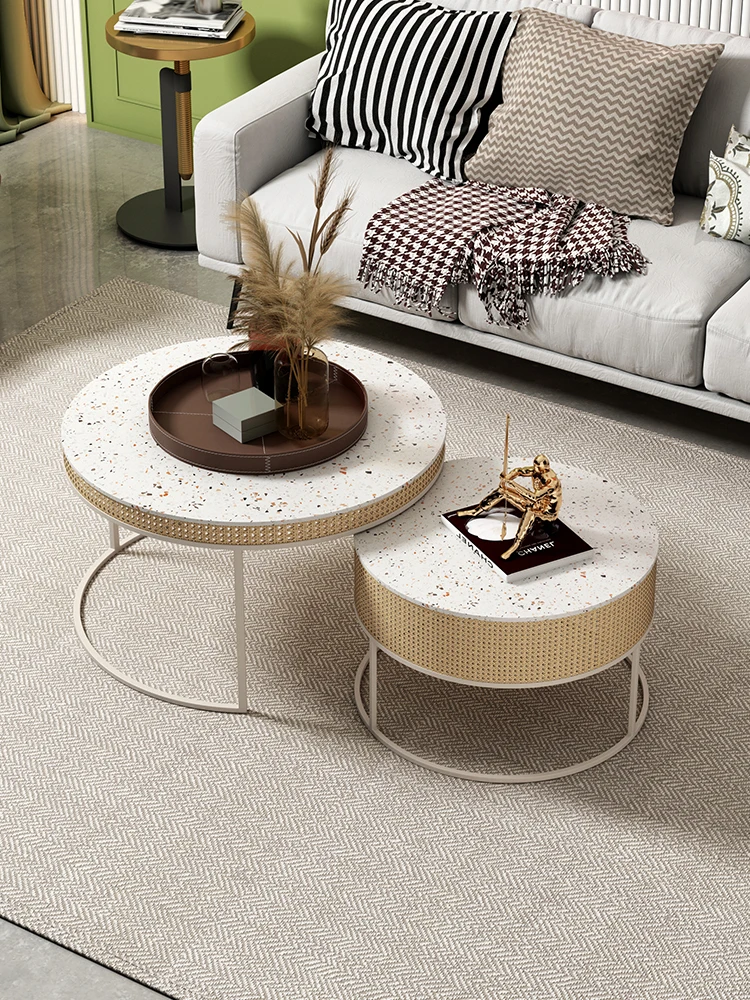

zq Light Luxury Coffee Table Home Modern Minimalist Living Room Small Apartment round Tea Table Combination