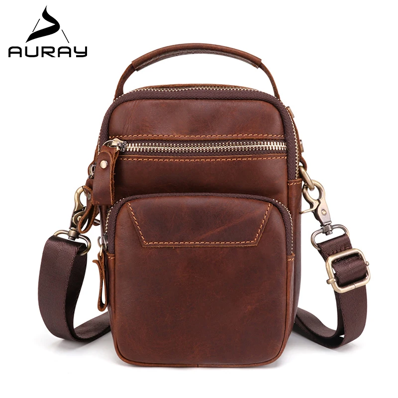 

AURAY Vintage Shoulder Crossbody Bags For Men Man Cross Body Messenger Bag Men Leather Mens Fashion Waist Genuine Leather Bag