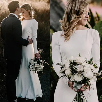 Backless Simple Mermaid Wedding Dresses Long Sleeves Jewel Neck Floor Length Elegant Bridal Gowns Bride Dress Robe De Mariee
Backless Simple Mermaid Wedding Dresses Long Sleeves Jewel Neck Floor Length Elegant Bridal Gowns Bride Dress Robe De Mariee