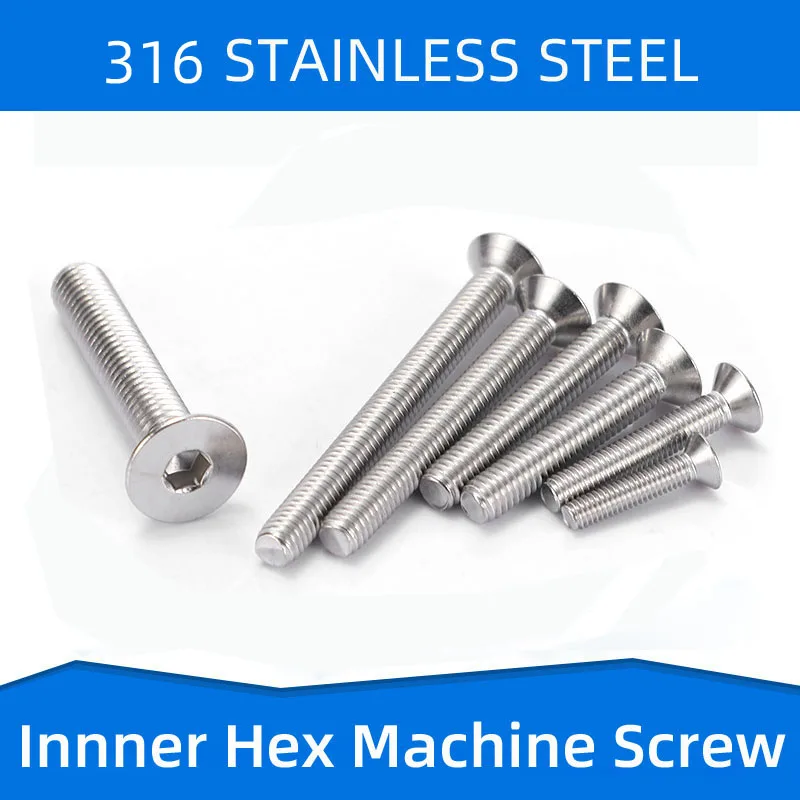 

316 Stainless Steel Hexagon Socket Screws Inner Hex Head Screw Bolt Flat End Screw Rod Fastening Nail Fastener M2 M3 M4 M5 M6 M8