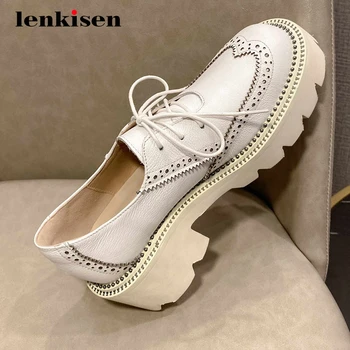 Lenkisen british school large size natural leather autumn platform round toe thick high heel lace up young girls women pumps L80
Lenkisen british school large size natural leather autumn platform round toe thick high heel lace up young girls women pumps L80