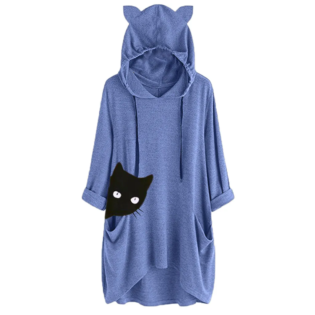 New Women Casual Sweatshirt 2019 Print Cat Ear Hooded Long Sleeves Pocket Top Fall Blouse Shirt Loose Large Size T Shirt Dress
New Women Casual Sweatshirt 2019 Print Cat Ear Hooded Long Sleeves Pocket Top Fall Blouse Shirt Loose Large Size T Shirt Dress