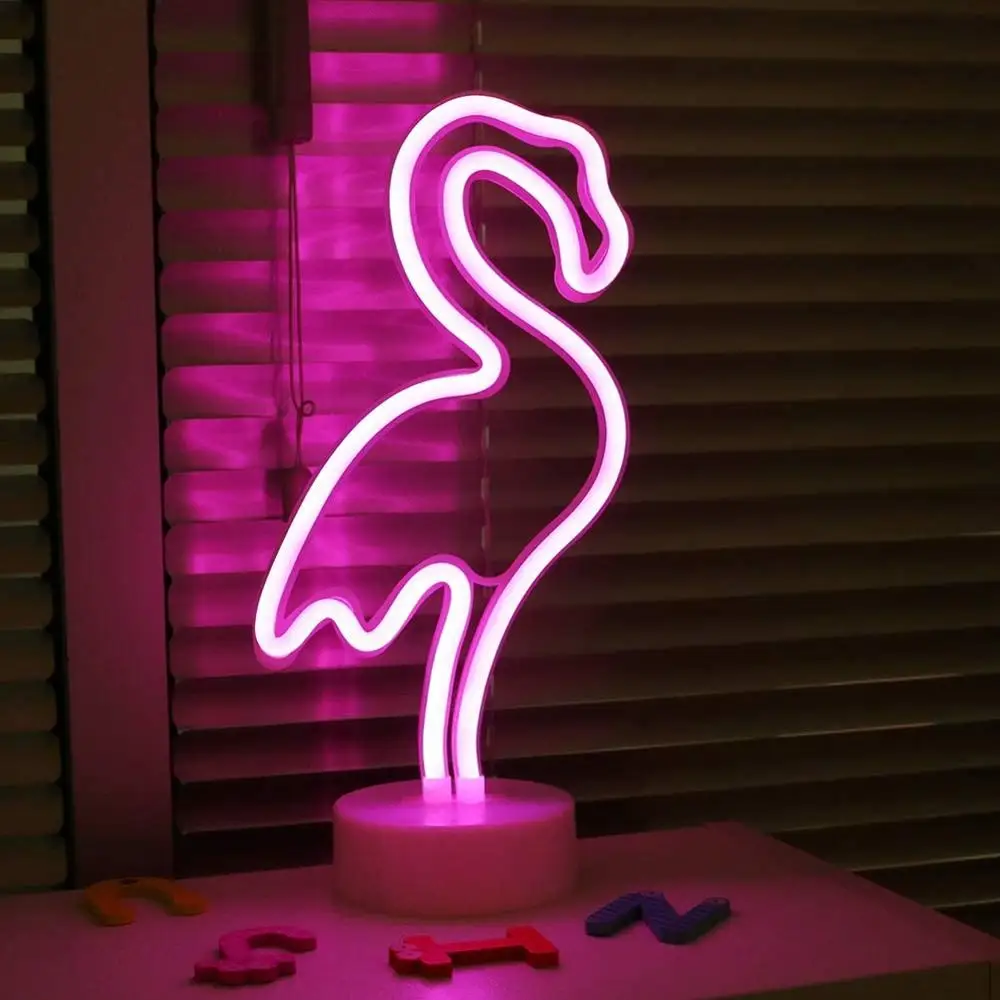 Фото Неоновый светодиодный светильник в форме фламинго лампа для дома спальни бара