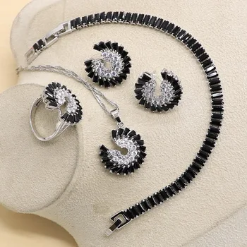 Black Wedding Jewelry Sets Earrings For Women Luxury Jewelry Bracelet Rings Bridal Pendant Necklace Set
Black Wedding Jewelry Sets Earrings For Women Luxury Jewelry Bracelet Rings Bridal Pendant Necklace Set
