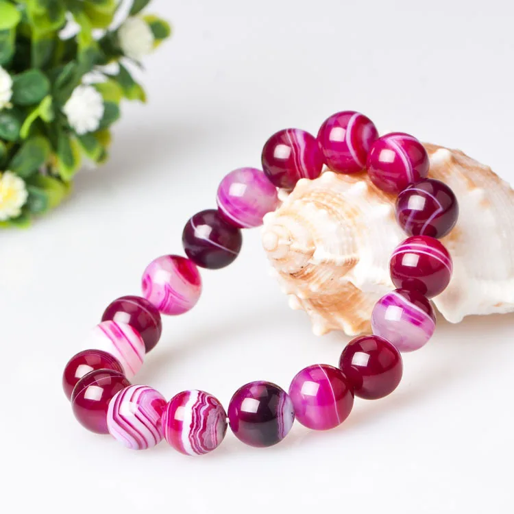 

2PC New Dzi 10MM Beaded Wraps Rose Red Blue Purple Stripes Bracelet