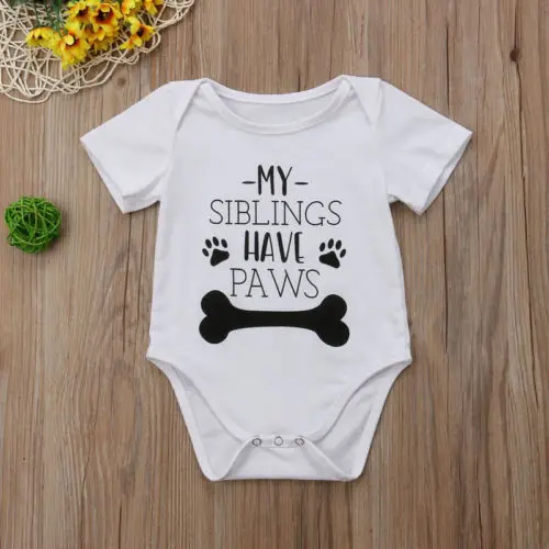 Baby Onesie Baby Triangle Crawling Clothes Romper MY Siblings Have Paws Bone Footprints Printed
Baby Onesie Baby Triangle Crawling Clothes Romper MY Siblings Have Paws Bone Footprints Printed
