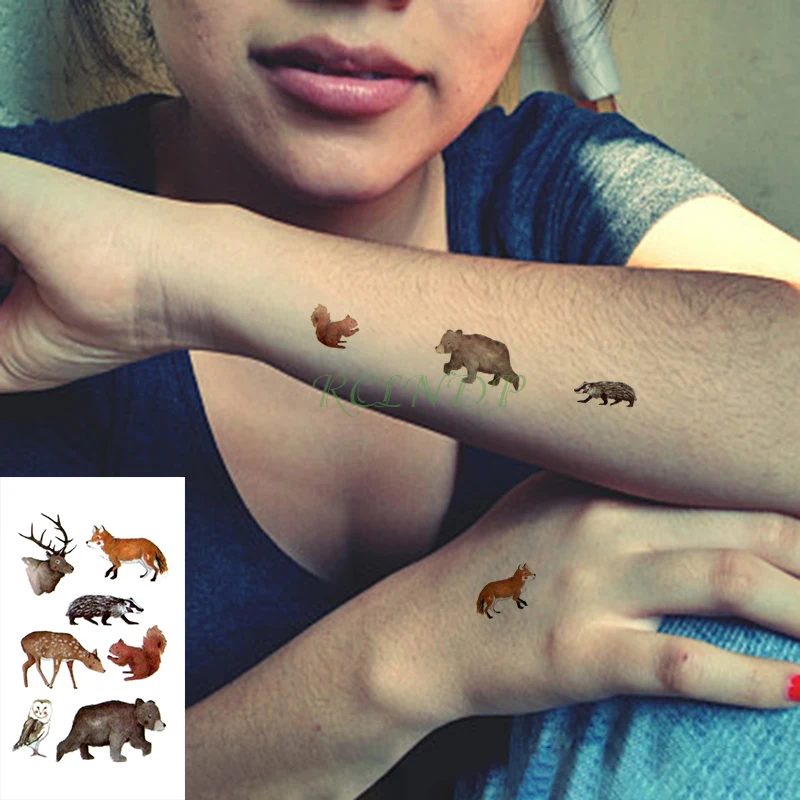 Фото Водонепроницаемая Временная тату-наклейка с животным оленем волком медведем