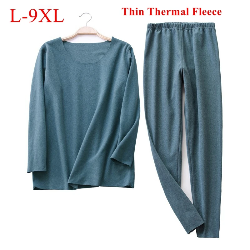 Зимние мужские кальсоны, нижнее белье, тонкая флисовая футболка и штаны, удобные теплые, большие размеры 7XL 8XL 9XL, мужские термобелье больших размеров