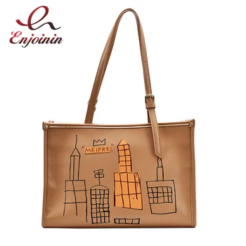 Simple Graffiti Elegant Western Style Large Capacity PU Leather Shoulder Tote Bag 2020 Fashion Women Shoulder Bag Lady Handbag 
Simple Graffiti Elegant Western Style Large Capacity PU Leather Shoulder Tote Bag 2020 Fashion Women Shoulder Bag Lady Handbag