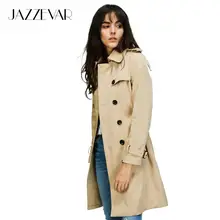 Jazzevar 2019 outono nova marca de moda alta mulher clássico duplo breasted trench coat impermeável negócios outerwear(China)