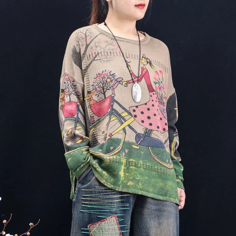 Kawaii Bike Flower Girls Pattern Knit Sweater Women Round Neck Pullovers Loose Autumn Retro Harajuku Tops Sueter Outwear 2019
Kawaii Bike Flower Girls Pattern Knit Sweater Women Round Neck Pullovers Loose Autumn Retro Harajuku Tops Sueter Outwear 2019