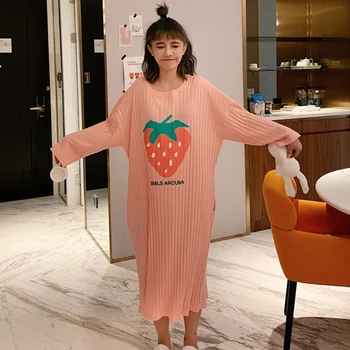 Fashion Nightdress Large Size Home Clothes Autumn And Winter Pit Loose Fruit Long Nightdress 
Fashion Nightdress Large Size Home Clothes Autumn And Winter Pit Loose Fruit Long Nightdress