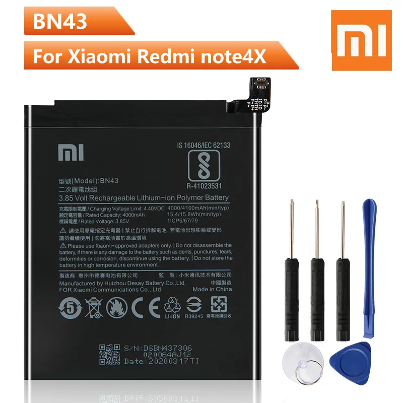 Xiao Mi оригинальная запасная батарея для телефона BN43 Xiaomi Note4X Redmi Note 4X стандартная