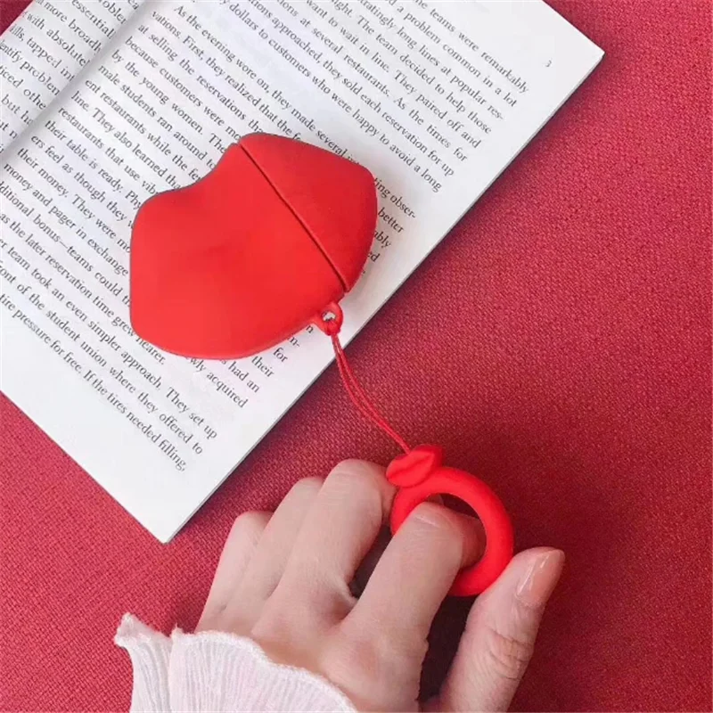 Чехол для беспроводных Bluetooth наушников Red Lips Airpods 1 2 защитный чехол силиконовый
