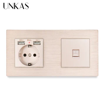 UNKAS EU Standard Panel Socket with Dual USB Outlet + 1 Gang RJ45 Internet Jack Connector Computer Outlet Gold Aluminum Metal
UNKAS EU Standard Panel Socket with Dual USB Outlet + 1 Gang RJ45 Internet Jack Connector Computer Outlet Gold Aluminum Metal