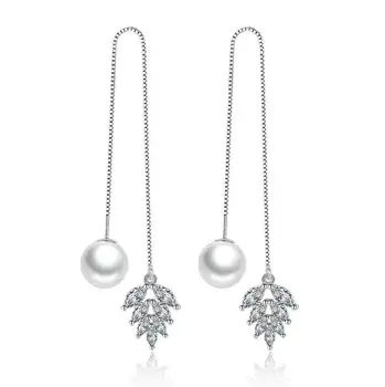 New Fashion 925 Sterling Silver Long Tassel Ear Line Zirconia Ice Leaves Simulated Pearl Drop Earrings For Women S-E255 
New Fashion 925 Sterling Silver Long Tassel Ear Line Zirconia Ice Leaves Simulated Pearl Drop Earrings For Women S-E255