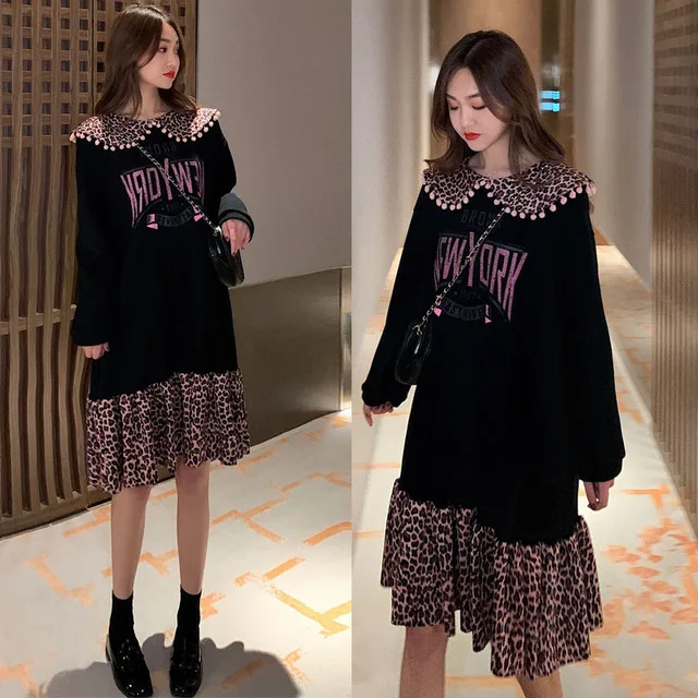 Oversize Women's Autumn New Loose mid-length Leopard Pattern Stitching Sweatshirt Dress
Oversize Women's Autumn New Loose mid-length Leopard Pattern Stitching Sweatshirt Dress
