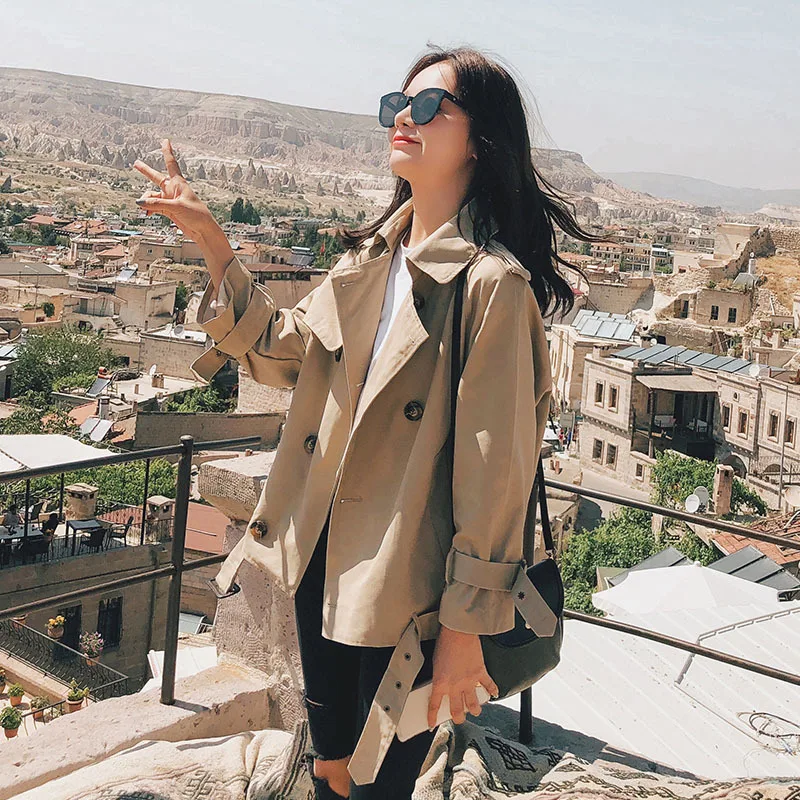 Korean Style Loose Short Women Trench Coat Fashin Casual Turn Down Collar Single Breasted 2021 New Spring Female Windbreaker | Женская