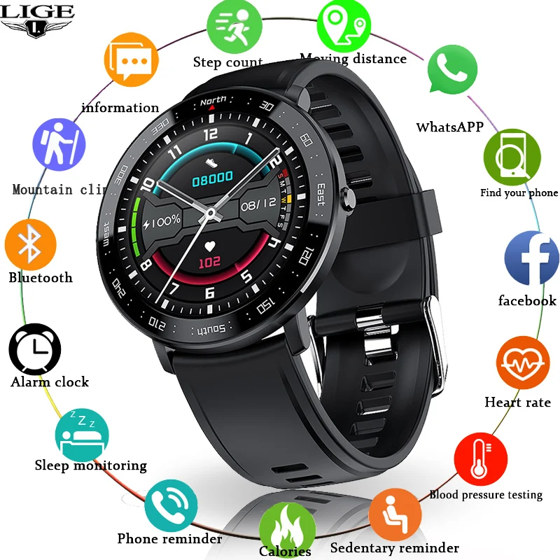 LIGE Full Touch Screen Men Smart Watch Heart Rate Monitoring SmartWatch IP67 Waterproof Sports Smart Bracelet for Android iOS
LIGE Full Touch Screen Men Smart Watch Heart Rate Monitoring SmartWatch IP67 Waterproof Sports Smart Bracelet for Android iOS