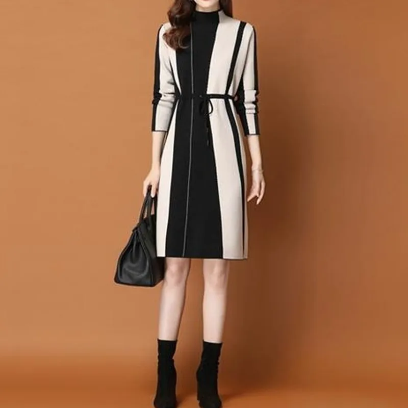 Autumn Winter Fashion Turtleneck Thick Sweater Dresses Female Casual Knitted Pullover Dress Women Ol Long Sleeve Mini Dress
Autumn Winter Fashion Turtleneck Thick Sweater Dresses Female Casual Knitted Pullover Dress Women Ol Long Sleeve Mini Dress