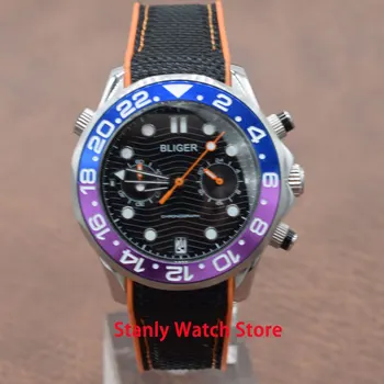 Sapphire Bliger 41mm black dial blue purple alloy bezel luminous marks chronograph function quartz movement men's wrist watch 
Sapphire Bliger 41mm black dial blue purple alloy bezel luminous marks chronograph function quartz movement men's wrist watch