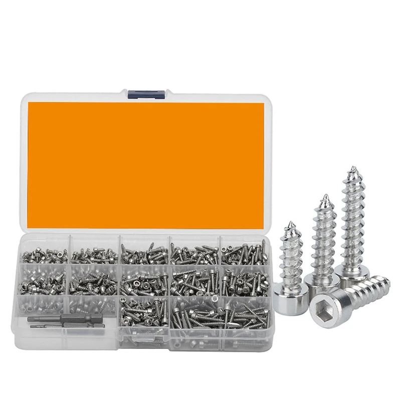 602Pcs M2.6 M3 M3.5 M4 Hex Socket Cap Head Self-Tapping Screw Set Stainless Steel Hexagon Socket Tapping Screw Assorted Kit
602Pcs M2.6 M3 M3.5 M4 Hex Socket Cap Head Self-Tapping Screw Set Stainless Steel Hexagon Socket Tapping Screw Assorted Kit
