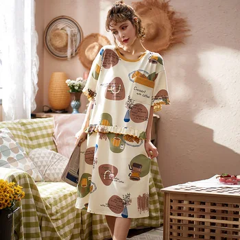 Summer cotton evening dress woman night print cartoon sleepshirts half sleeve nightgown sleepwear plus size
Summer cotton evening dress woman night print cartoon sleepshirts half sleeve nightgown sleepwear plus size