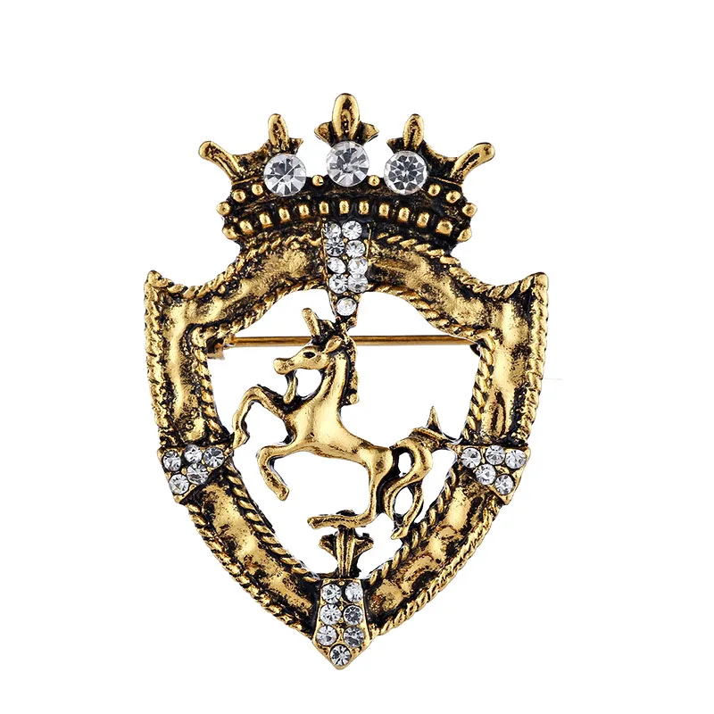 Korean version men's Brooch Retro crown Unicorn collar pin gold silver inlaid with zircon British horse emblem Brooch hat emblem
Korean version men's Brooch Retro crown Unicorn collar pin gold silver inlaid with zircon British horse emblem Brooch hat emblem
