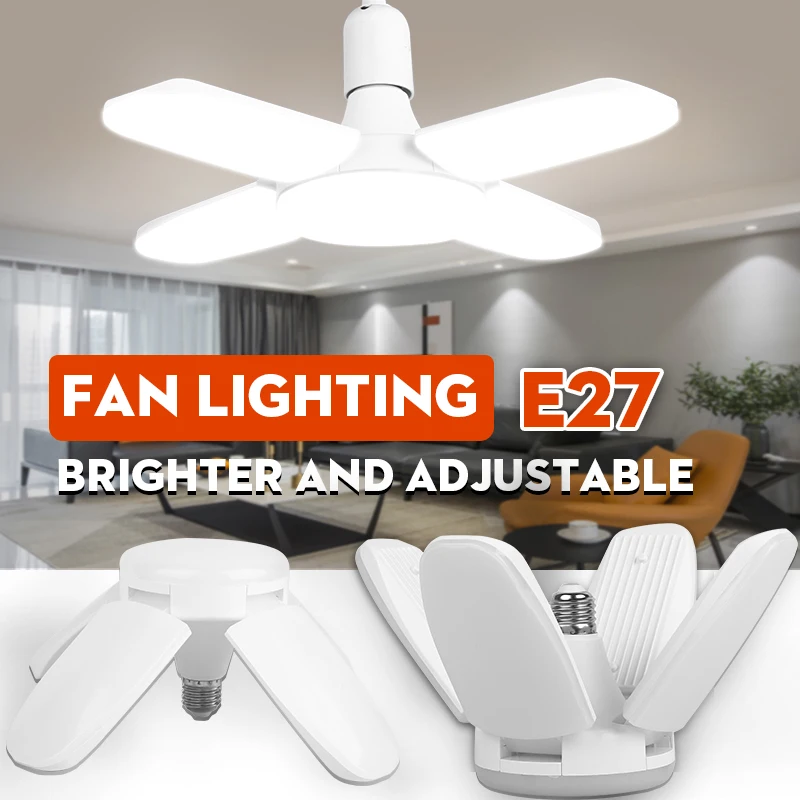 

Led Bulb E27 Led Lamp For Home 220v 30W 45W 60W 80W Foldable Fan Lampara 6500K Light Bulbs For House Living Room Garage Lighting