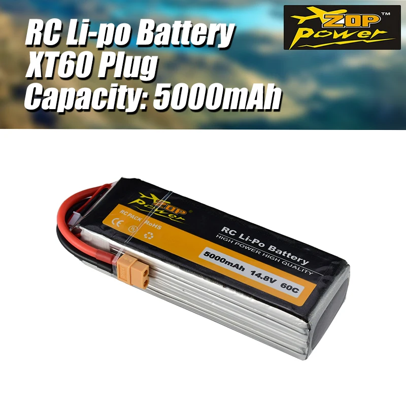 

ZOP Power 14.8V 60C 5000mAh 4S Lipo Battery XT60 Plug Rechargeable for RC Racing Drone Quadcopter Helicopter Car Boat