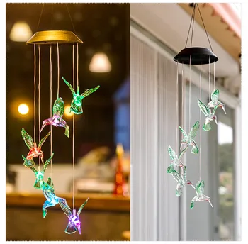 

Solar Garden Decorative Lights Hummingbirds Wind Chimes Colorful Discoloration LED Outdoor Garden Patio Fence Ornament Light