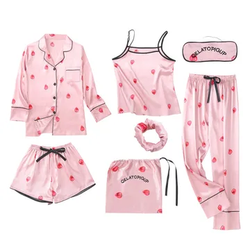 JULY'S SONG 7 Pieces Women Pajamas Sets Stain Faux Silk Pajamas Women Sleepwear Sets Autumn Winter Tops+Shorts+Shirt+Pants 
JULY'S SONG 7 Pieces Women Pajamas Sets Stain Faux Silk Pajamas Women Sleepwear Sets Autumn Winter Tops+Shorts+Shirt+Pants