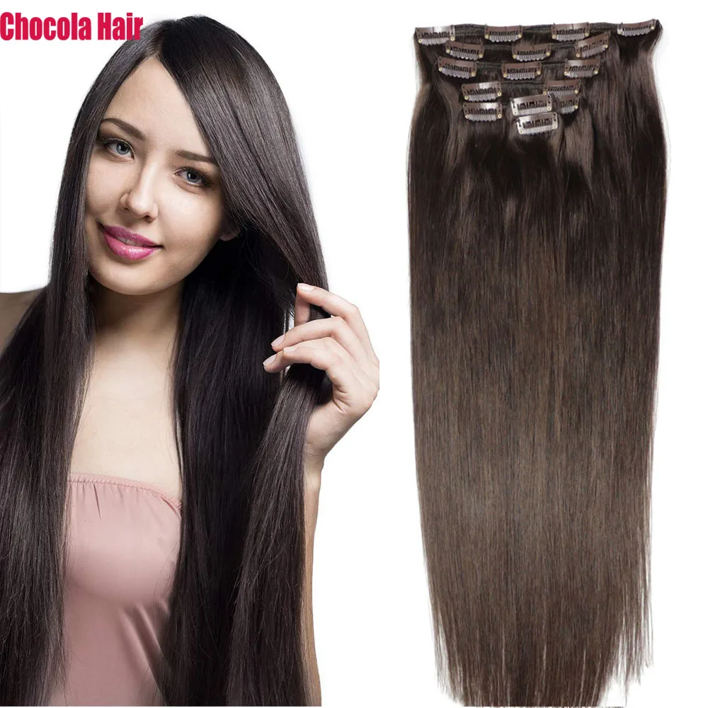 

Chocola Full Head Brazilian Machine Made Remy Hair 7pcs Set 120g 16"-28" Clip In Human Hair Extensions Natural Straight