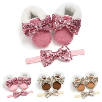 Toddler Kid Baby Girls Sequins Bowknot Winter Warm Snow Boots Shoes+Headband Set Children's suit High Quality 
Toddler Kid Baby Girls Sequins Bowknot Winter Warm Snow Boots Shoes+Headband Set Children's suit High Quality